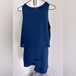 Navy Blue Crew Neck Sleeveless Chiffon Tiered One Piece Romper Jumpsuit